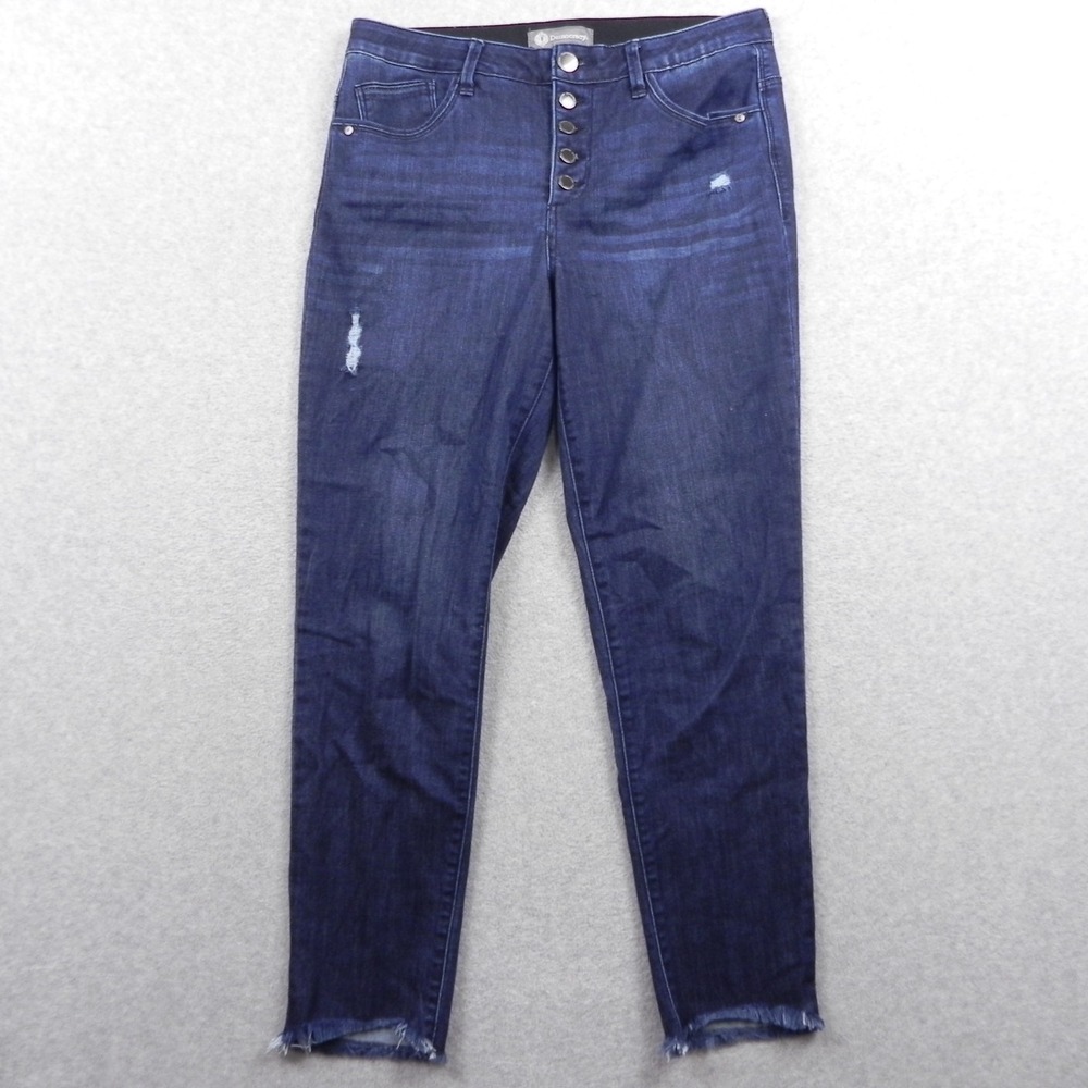 Democracy Jeans Womens 10 Ab Technolory Button Fly Frayed Hem Stretch Denim Blue